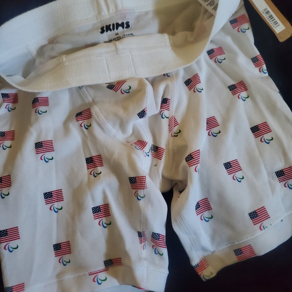 SKIMS White Boxer Briefs with Flag and Symbol Print